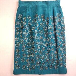 Orlando Ross Woman's Size 10 Lined 100% Silk Embroidered Straight Pencil Skirt